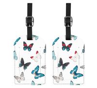 BHAHB 2 Pack Luggage Tag Luggage Tags PU Leather Suitcase Tags Aesthetic Cute Travel Bag Labels for Women Girls (P8-Colorful Butterfly)
