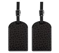 BHAHB 2 Pack Luggage Tag Luggage Tags PU Leather Suitcase Tags Aesthetic Cute Travel Bag Labels for Women Girls (P1-Black Leopard Cheetah)