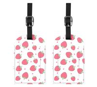 BHAHB 2 Pack Luggage Tag Luggage Tags PU Leather Suitcase Tags Aesthetic Cute Travel Bag Labels for Women Girls (P10-Strawberry)
