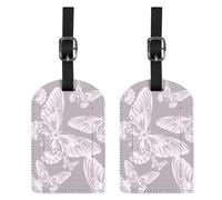 BHAHB 2 Pack Luggage Tag Luggage Tags PU Leather Suitcase Tags Aesthetic Cute Travel Bag Labels for Women Girls (P7-Grey Butterfly)