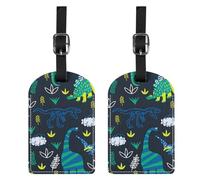 BHAHB 2 Pack Luggage Tag Luggage Tags PU Leather Suitcase Tags Aesthetic Cute Travel Bag Labels for Women Girls (P15-Green Dinosaur)