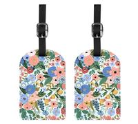 BHAHB 2 Pack Luggage Tag Luggage Tags PU Leather Suitcase Tags Aesthetic Cute Travel Bag Labels for Women Girls (P11-Flower Floral Pink Blue)
