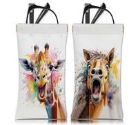 BHAHB 2 PCS Glasses Eyeglass Sunglasses Case Pouch Soft PU Leather Cute Aesthetic with Cleaning Cloth for Boys Men Man (A23-Horse Giraffe)