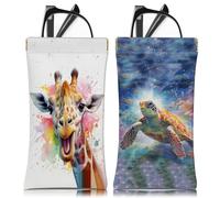 BHAHB 2 PCS Glasses Eyeglass Sunglasses Case Pouch Soft PU Leather Cute Aesthetic with Cleaning Cloth for Boys Men Man (A29-Giraffe Tortoise)