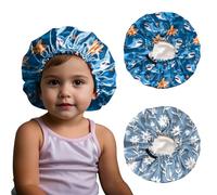 BHAHB 2 PCS Kids Bonnet Satin Silk Bonnets Double Layer Elastic Adjustable Hair Caps for Sleeping Reusable Cute Aesthetic (G18-Shark Flowers)