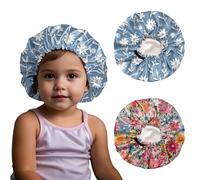 BHAHB 2 PCS Kids Bonnet Satin Silk Bonnets Double Layer Elastic Adjustable Hair Caps for Sleeping Reusable Cute Aesthetic (G5-Flowers)