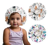 BHAHB 2 PCS Kids Bonnet Satin Silk Bonnets Double Layer Elastic Adjustable Hair Caps for Sleeping Reusable Cute Aesthetic (K14-CAT)