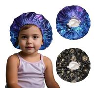 BHAHB 2 PCS Kids Bonnet Satin Silk Bonnets Double Layer Elastic Adjustable Hair Caps for Sleeping Reusable Cute Aesthetic (G7-Moon)