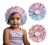 BHAHB 2 PCS Kids Bonnet Satin Silk Bonnets Double Layer Elastic Adjustable Hair Caps for Sleeping Reusable Cute Aesthetic (G16-Pink)