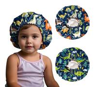 BHAHB 2 PCS Kids Bonnet Satin Silk Bonnets Double Layer Elastic Adjustable Hair Caps for Sleeping Reusable Cute Aesthetic (G2-Dinosaur)