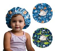 BHAHB 2 PCS Kids Bonnet Satin Silk Bonnets Double Layer Elastic Adjustable Hair Caps for Sleeping Reusable Cute Aesthetic (G10-Shark Dinosaur)