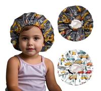BHAHB 2 PCS Kids Bonnet Satin Silk Bonnets Double Layer Elastic Adjustable Hair Caps for Sleeping Reusable Cute Aesthetic (G3-Cars)