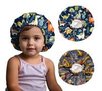 BHAHB 2 PCS Kids Bonnet Satin Silk Bonnets Double Layer Elastic Adjustable Hair Caps for Sleeping Reusable Cute Aesthetic (G15-Dinosaur Cars)