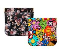 BHAHB 2 PCS Small Squeeze Coin Purse Pouch Soft PU Leather Mini Wallet Change Bag Cute Aesthetic for Women Girls Men (I18-Roses Flowers)