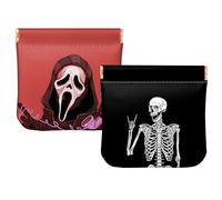 BHAHB 2 PCS Small Squeeze Coin Purse Pouch Soft PU Leather Mini Wallet Change Bag Cute Aesthetic for Women Girls Men (I15-Skull)
