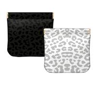 BHAHB 2 PCS Small Squeeze Coin Purse Pouch Soft PU Leather Mini Wallet Change Bag Cute Aesthetic for Women Girls Men (I5-Black White Leopard Print)