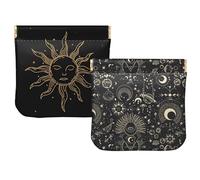 BHAHB 2 PCS Small Squeeze Coin Purse Pouch Soft PU Leather Mini Wallet Change Bag Cute Aesthetic for Women Girls Men (I10-Moon Sun)