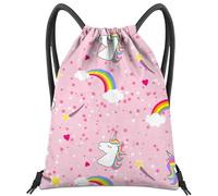 BHAHB Drawstring Backpack for String Bag Waterproof Cute Sports Beach Swimming Travel (13"×17") (Z5-Pink Unicorn)