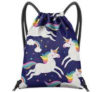 BHAHB Drawstring Backpack for String Bag Waterproof Cute Sports Beach Swimming Travel (13"×17") (Z6-Blue Unicorn)