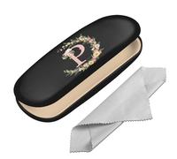 BHAHB Eyeglasses Case Hard Shell Initial Letter Protective Case for Glasses Eyeglass Holder Box with Cleaning Cloth for Women Girls Men Cute Aesthetic Classic (Letter-P)