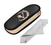 BHAHB Eyeglasses Case Hard Shell Initial Letter Protective Case for Glasses Eyeglass Holder Box with Cleaning Cloth for Women Girls Men Cute Aesthetic Classic (Letter-V)