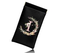 BHAHB Glasses Eyeglass Sunglasses Case Pouch Initial Letter Soft PU Leather Cute Aesthetic with Cleaning Cloth for Unisex Women Girls (Black-I)