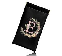 BHAHB Glasses Eyeglass Sunglasses Case Pouch Initial Letter Soft PU Leather Cute Aesthetic with Cleaning Cloth for Unisex Women Girls (Black-E)
