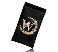 BHAHB Glasses Eyeglass Sunglasses Case Pouch Initial Letter Soft PU Leather Cute Aesthetic with Cleaning Cloth for Unisex Women Girls (Black-W)