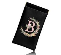 BHAHB Glasses Eyeglass Sunglasses Case Pouch Initial Letter Soft PU Leather Cute Aesthetic with Cleaning Cloth for Unisex Women Girls (Black-B)