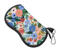 BHAHB Glasses Sunglasses Eyeglass Case Zipper Soft Neoprene Light Eyeglasses Case Metal Belt Clip Cute Aesthetic for Unisex Women Girls Travel (T17-Blue Flowers)
