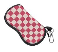BHAHB Glasses Sunglasses Eyeglass Case Zipper Soft Neoprene Light Eyeglasses Case Metal Belt Clip Cute Aesthetic for Unisex Women Girls Travel (T9-Pink Check)