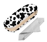 BHAHB Hard Shell Eyeglasses Case Protective Case for Glasses,Eyeglass Holder Box with Cleaning Cloth for Women Cute Aesthetic (M3-Black White Cow)