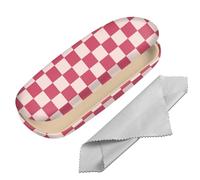BHAHB Hard Shell Eyeglasses Case Protective Case for Glasses,Eyeglass Holder Box with Cleaning Cloth for Women Cute Aesthetic (M12-Pink Checkered)