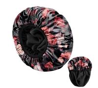 BHAHB Luxury Shower Cap Reusable Terry Cloth Lined EVA Triple Waterproof Layer Elastic Hair Bath Caps for Women Girls Cute (U1-Rose)