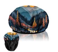 BHAHB Luxury Shower Cap Reusable Terry Cloth Lined EVA Triple Waterproof Layer Elastic Hair Bath Caps for Women Girls Cute (F12-Sunset)