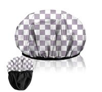 BHAHB Luxury Shower Cap Reusable Terry Cloth Lined EVA Triple Waterproof Layer Elastic Hair Bath Caps for Women Girls Cute (F16-Purple Checkered)