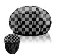 BHAHB Luxury Shower Cap Reusable Terry Cloth Lined EVA Triple Waterproof Layer Elastic Hair Bath Caps for Women Girls Cute (F17-Black Checkered)