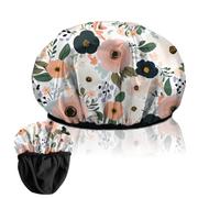BHAHB Luxury Shower Cap Reusable Terry Cloth Lined EVA Triple Waterproof Layer Elastic Hair Bath Caps for Women Girls Cute (F1-Flower)