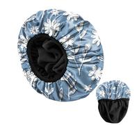 BHAHB Luxury Shower Cap Reusable Terry Cloth Lined EVA Triple Waterproof Layer Elastic Hair Bath Caps for Women Girls Cute (U16-White Flower)