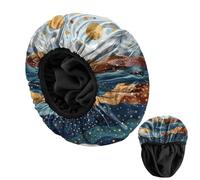 BHAHB Luxury Shower Cap Reusable Terry Cloth Lined EVA Triple Waterproof Layer Elastic Hair Bath Caps for Women Girls Cute (U18-Mountain)