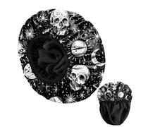 BHAHB Luxury Shower Cap Reusable Terry Cloth Lined EVA Triple Waterproof Layer Elastic Hair Bath Caps for Women Girls Cute (U5-Skull)