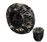 BHAHB Luxury Shower Cap Reusable Terry Cloth Lined EVA Triple Waterproof Layer Elastic Hair Bath Caps for Women Girls Cute (U7-Moon)