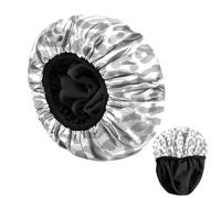 BHAHB Luxury Shower Cap Reusable Terry Cloth Lined EVA Triple Waterproof Layer Elastic Hair Bath Caps for Women Girls Cute (U13-White Leopard)