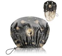 BHAHB Luxury Shower Cap Reusable Waterproof Double Layer Elastic Adjustable Satin Lined Hair Bath Cap Cute Aesthetic Women Girls (W6-Moon)