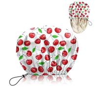 BHAHB Luxury Shower Cap Reusable Waterproof Double Layer Elastic Adjustable Satin Lined Hair Bath Cap Cute Aesthetic Women Girls (W4-Cherry)