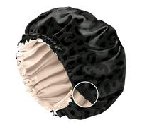 BHAHB Satin Bonnet Silk Bonnet for Sleeping Double Layer Elastic Adjustable Hair Caps Reusable Cute Aesthetic for Women Girls (O9-Black Leopard)