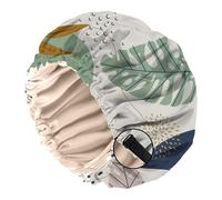 BHAHB Satin Bonnet Silk Bonnet for Sleeping Double Layer Elastic Adjustable Hair Caps Reusable Cute Aesthetic for Women Girls (O13-Leaf)