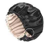 BHAHB Satin Bonnet Silk Bonnet for Sleeping Double Layer Elastic Adjustable Hair Caps Reusable Cute Aesthetic for Women Girls (O17-Black Butterfly)