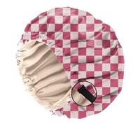 BHAHB Satin Bonnet Silk Bonnet for Sleeping Double Layer Elastic Adjustable Hair Caps Reusable Cute Aesthetic for Women Girls (O10-Pink Checkered)
