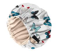 BHAHB Satin Bonnet Silk Bonnet for Sleeping Double Layer Elastic Adjustable Hair Caps Reusable Cute Aesthetic for Women Girls (O15-Butterfly)
